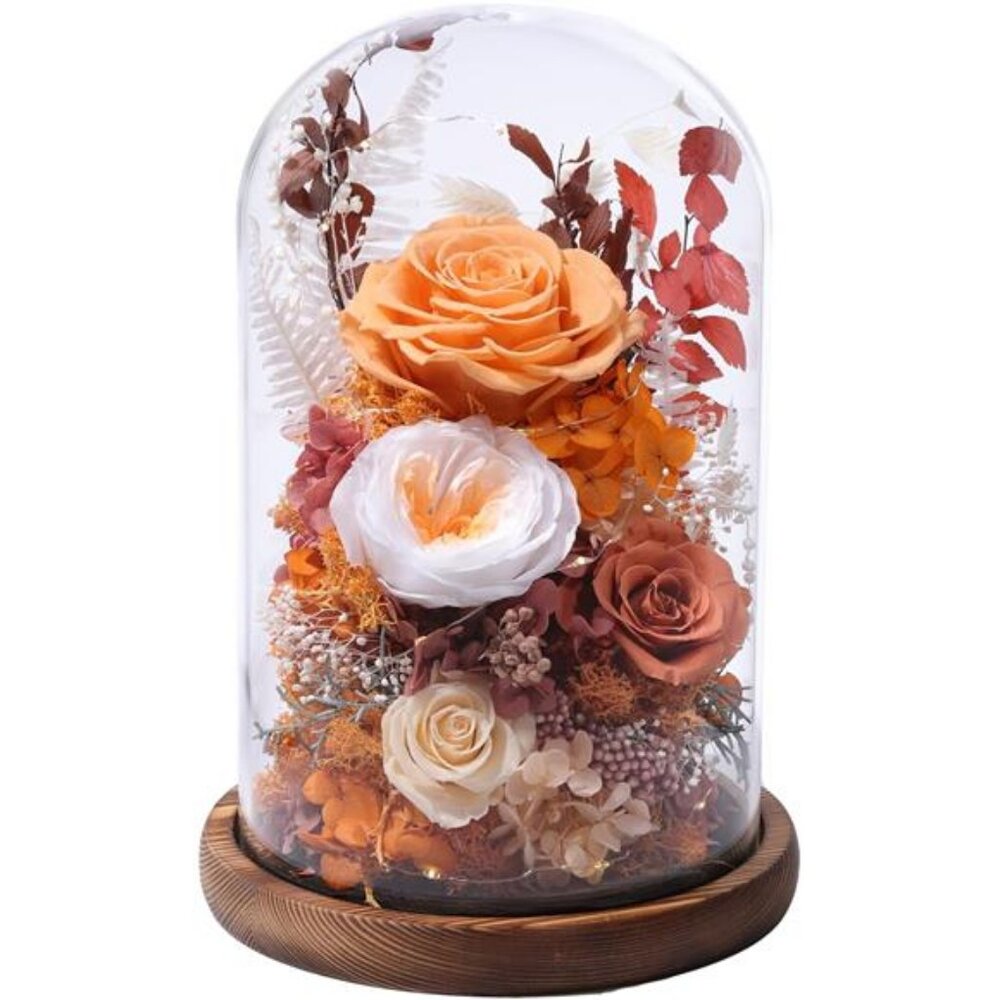 Flowers for Delivery Prime Preserved Flowers Rose in Glass Dome,Orange Rose